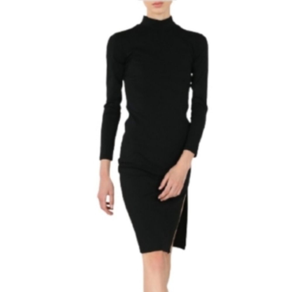 𝅺Molly Bracken Lil Sidonio Black Mockneck Knit Midi Dress Womens Size M & L